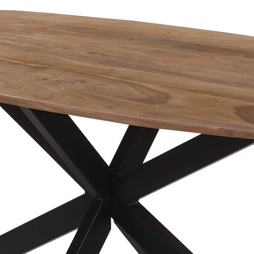 Table Repas 200cm Plateau Ovale En Acacia Massif Pieds Métal Noir - Romane