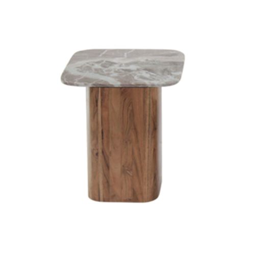 Lot De 2 Tables Basses Plateau Marbre Naturel Piètement Acacia - Angele