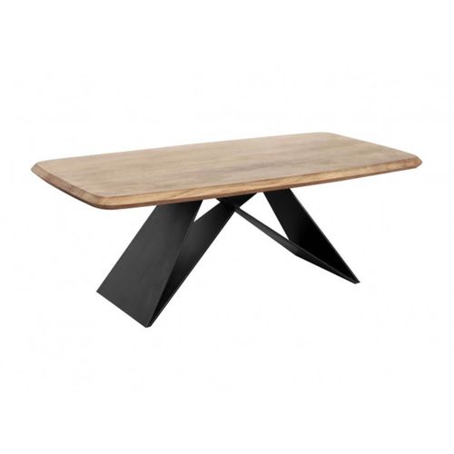 Table Basse Plateau En Acacia Massif Pieds Métal Noir Forme Papillon - Mylonis