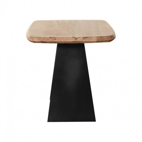 Bout De Canapé Plateau En Acacia Massif Pieds Métal Noir Forme Papillon - Mylonis