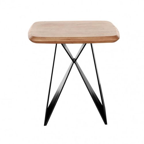 Bout De Canapé Plateau En Acacia Massif Pieds Métal Noir Forme Papillon - Mylonis