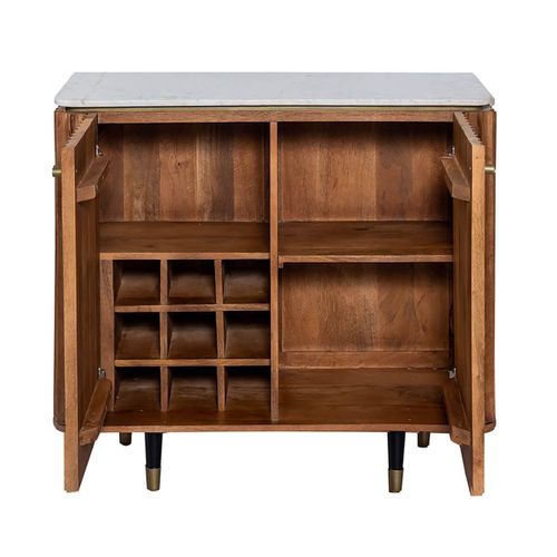 Meuble De Rangement 2 Portes En Manguier Plateau Marbre Pieds Teinté Embout Doré - Jamaris