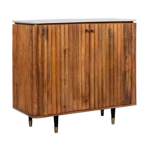 Meuble De Rangement 2 Portes En Manguier Plateau Marbre Pieds Teinté Embout Doré - Jamaris