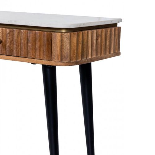 Console 2 Tiroirs En Manguier Plateau Marbre Pieds Teinté Embout Doré - Jamaris