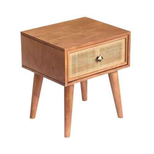 Chevet 1 Tiroir En Acacia Finition Teinté Teck Avec Plaquage Cannage - Kesiah