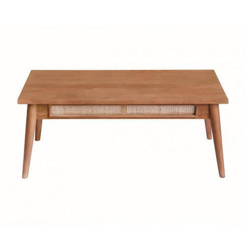 Table Basse En Acacia Finition Teinté Teck Avec Plaquage Cannage - Kesiah