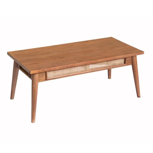 Table Basse En Acacia Finition Teinté Teck Avec Plaquage Cannage - Kesiah