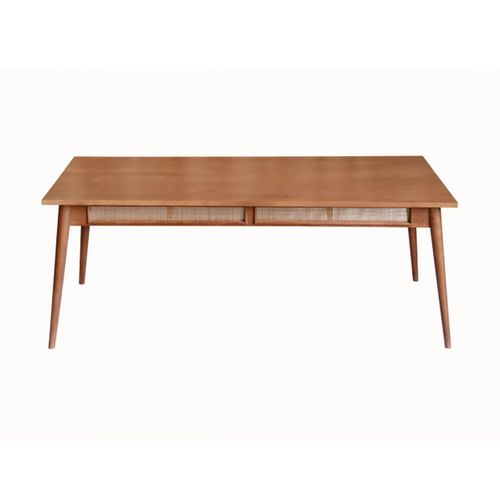 Table Repas 200cm En Acacia Finition Teinté Teck Avec Plaquage Cannage - Kesiah