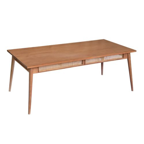 Table Repas 200cm En Acacia Finition Teinté Teck Avec Plaquage Cannage - Kesiah