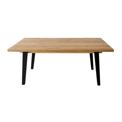Table Repas 180cm Plaquage Chêne Rustique Pieds En Métal Noir Et Plaqué Chêne - Battista