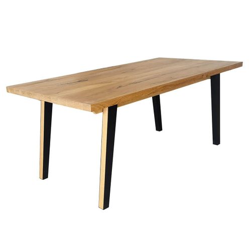 Table Repas 180cm Plaquage Chêne Rustique Pieds En Métal Noir Et Plaqué Chêne - Battista