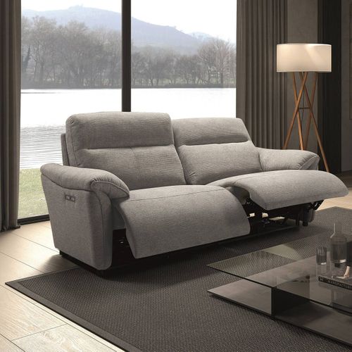 Canapé 3 Places Relax Electrique Tissu Gris Chiné - Mazaro