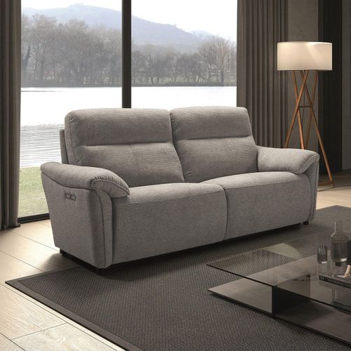 Canapé 3 Places Relax Electrique Tissu Gris Chiné - Mazaro