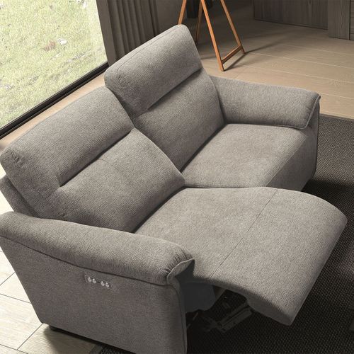 Canapé 3 Places Relax Electrique Tissu Gris Chiné - Mazaro