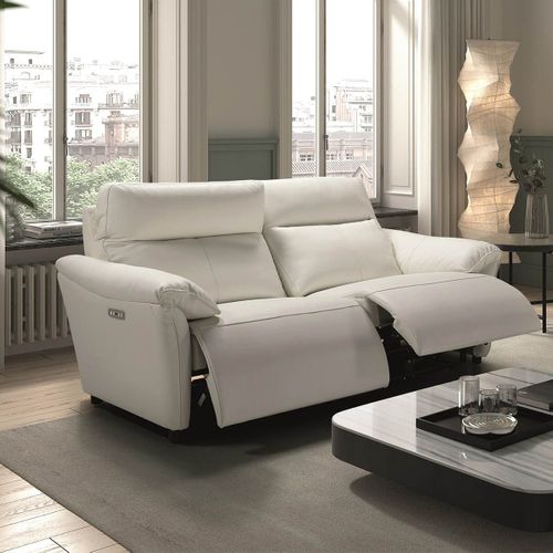 Canapé 3 Places Relax Electrique Cuir Blanc - Mazaro