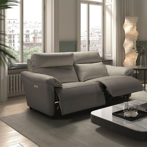 Canapé 3 Places Relax Electrique Cuir Gris Éléphant - Mazaro
