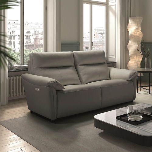 Canapé 3 Places Relax Electrique Cuir Gris Éléphant - Mazaro