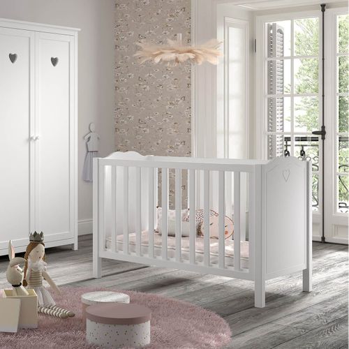 Lit Bébé 60x120cm Laqué Blanc Hauteur Réglable - Milady