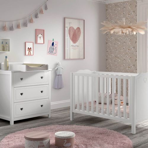 Ensemble Lit Bébé 60x120cm Avec Commode Et Plan à Langer Laqué Blanc - Milady