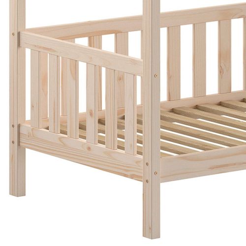 Lit Cabane Avec Barrières 90x200cm En Pin Massif Naturel - Cabanon