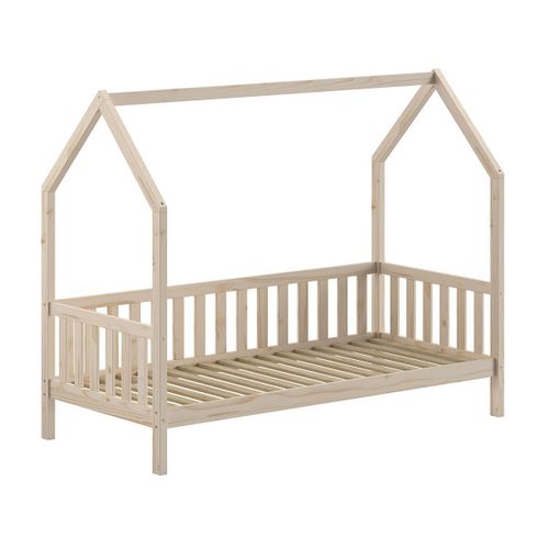 Lit Cabane Avec Barrières 90x200cm En Pin Massif Naturel - Cabanon