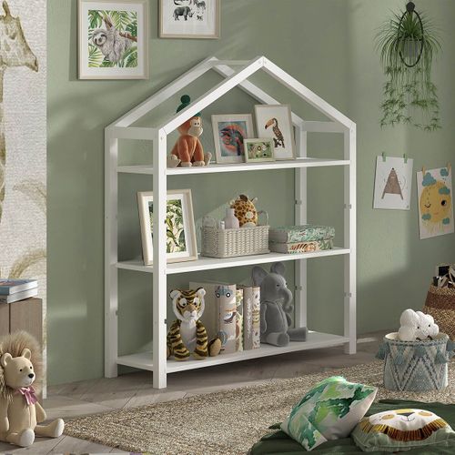 Bibliothèque Cabane En Pin Massif Laqué Blanc 3 Niveaux - Arkan