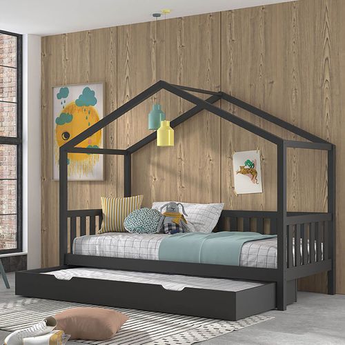 Tiroir Pour Lit 90x200cm En Pin Massif Anthracite - Arkan