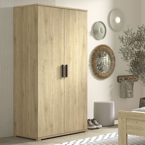 Armoire 2 Portes En Mélaminé Haute Densité Aspect Chêne Clair - Marco