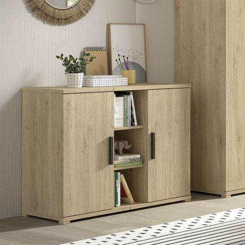 Commode 2 Portes En Mélaminé Haute Densité Aspect Chêne Clair - Marco