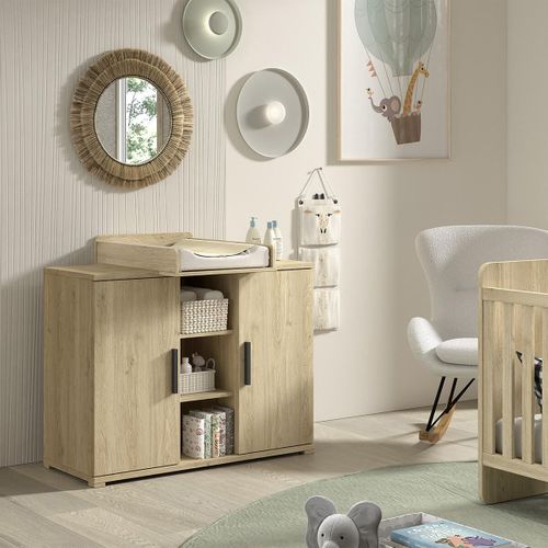 Commode 2 Portes En Mélaminé Haute Densité Aspect Chêne Clair - Marco