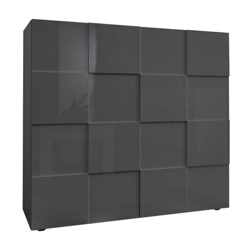 Meuble Rangement 2 Portes Laqué Gris Carbone Relief Damiers - Rebecca