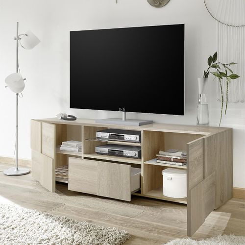 Meuble TV 181 Cm Finition Aspect Bois Samoa Relief Damiers - Rebecca