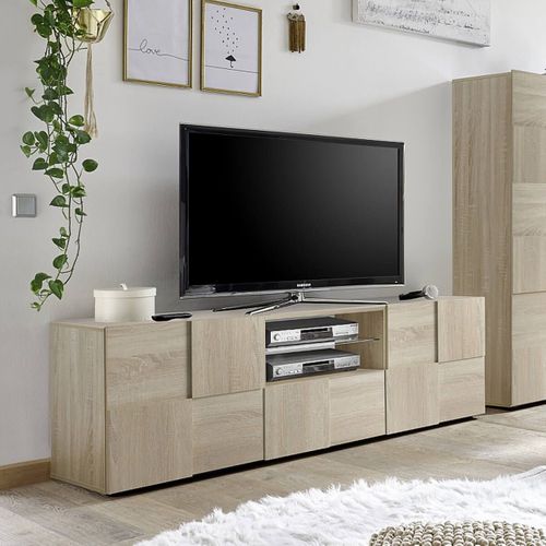 Meuble TV 181 Cm Finition Aspect Bois Samoa Relief Damiers - Rebecca