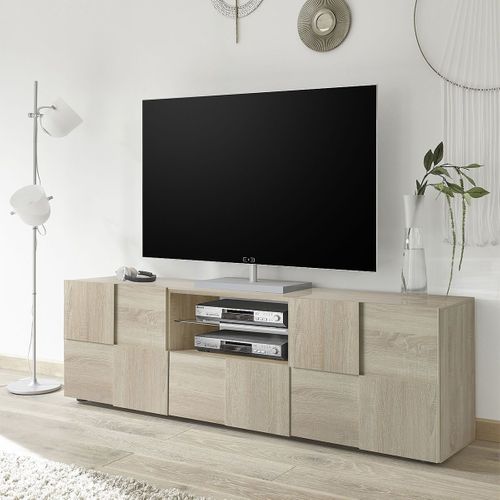 Meuble TV 181 Cm Finition Aspect Bois Samoa Relief Damiers - Rebecca