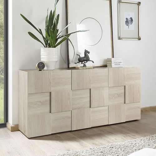 Buffet 3 Portes Finition Aspect Bois Samoa Relief Damiers - Rebecca