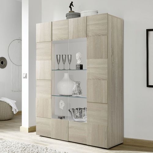 Vitrine 2 Portes Finition Aspect Bois Samoa Relief Damiers - Rebecca