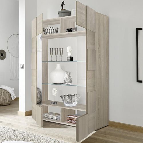 Vitrine 2 Portes Finition Aspect Bois Samoa Relief Damiers - Rebecca