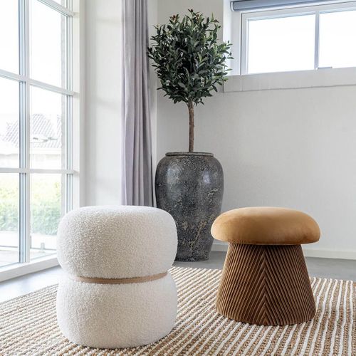 Pouf En Velours Jaune Moutarde Forme Champignon - Likaha