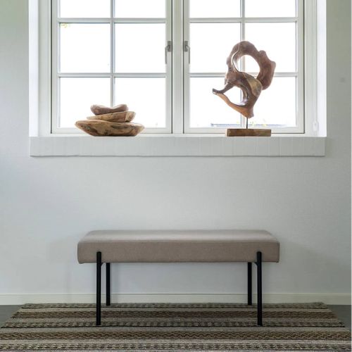 Banc 2 Places Tissu Beige Et Pieds Métal Noir - Vilony