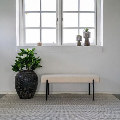 Banc 2 Places Tissu Bouclé Blanc Cassé Et Pieds Métal Noir - Vilony