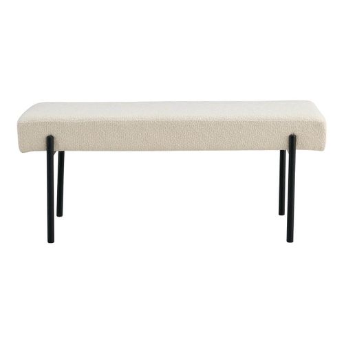 Banc 2 Places Tissu Bouclé Blanc Cassé Et Pieds Métal Noir - Vilony