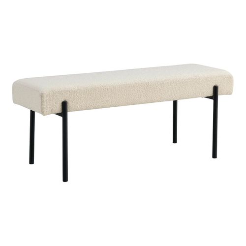 Banc 2 Places Tissu Bouclé Blanc Cassé Et Pieds Métal Noir - Vilony