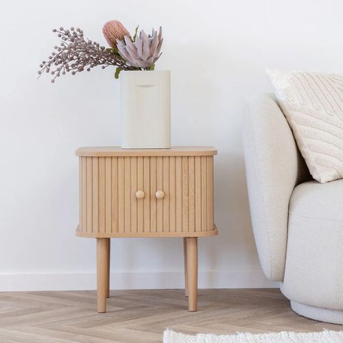 Bout De Canapé 2 Portes Coulissantes En Mdf Et Pin Naturel - Erika