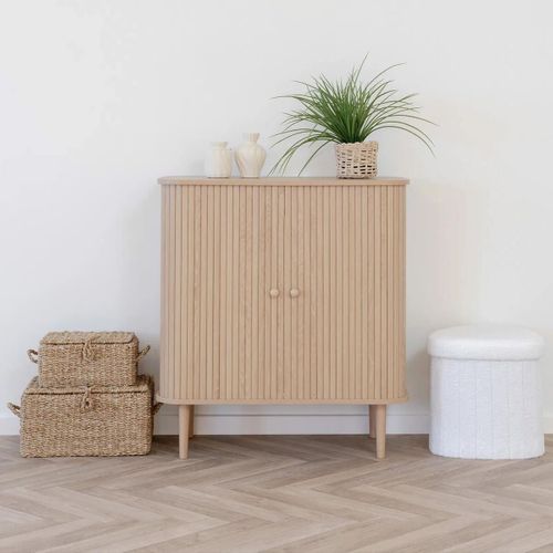 Meuble De Rangement 2 Portes Coulissantes En Mdf Et Pin Naturel - Erika