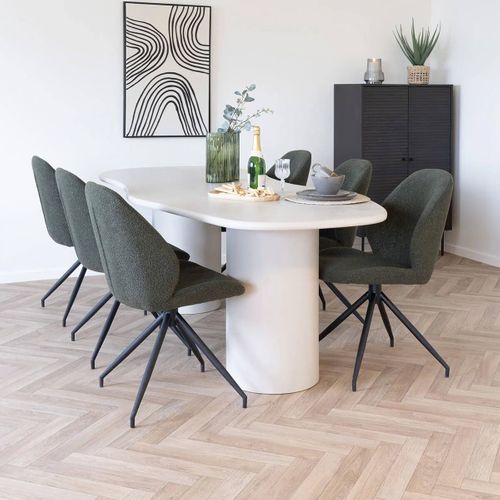 Table Repas 200cm En Mdf Et Ciment Gris Clair Plateau Vague - Organic