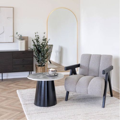 Table Basse Plateau Mdf Aspect Marbre Pied Central Conique En Métal - Koela