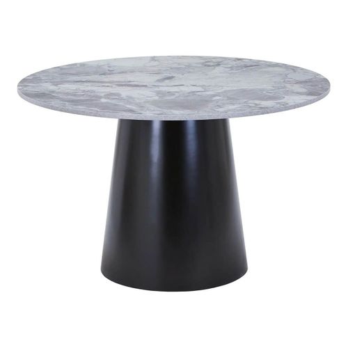 Table Repas Ø120cm Plateau Mdf Aspect Marbre Pied Central Conique En Métal - Koela