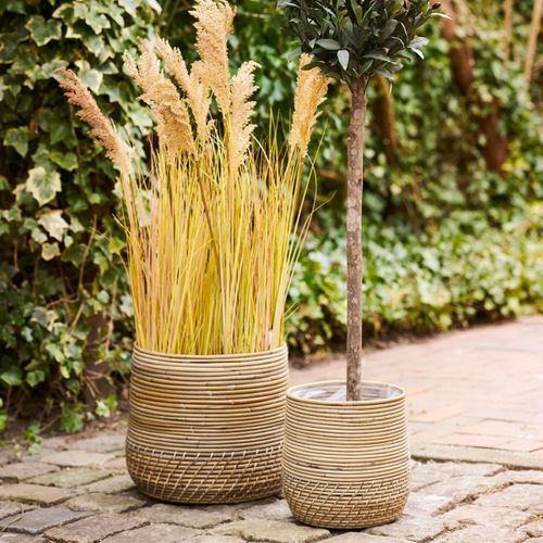 Lot De 2 Cache-pots D.39cm Et D.29cm En Rotin Kubu Tressé - Nalini