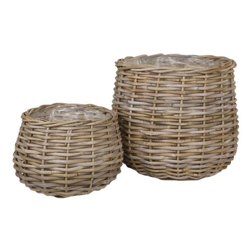 Lot De 2 Cache-pots D.38cm Et D.27cm En Rotin Kubu Tressé - Housnia