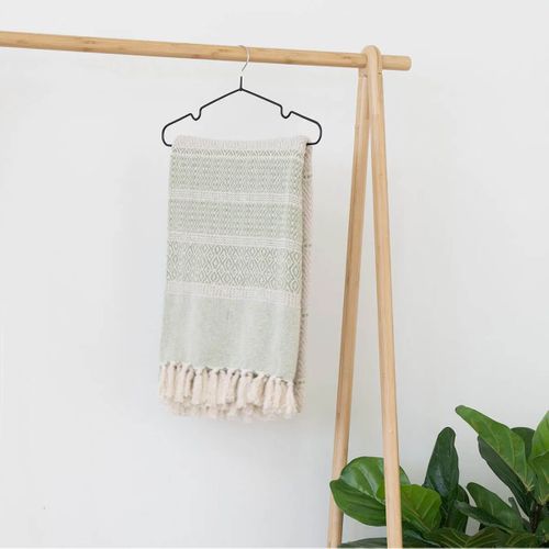 Plaid 130x180cm Vert Et Beige à Motifs Géométriques - Rawyia